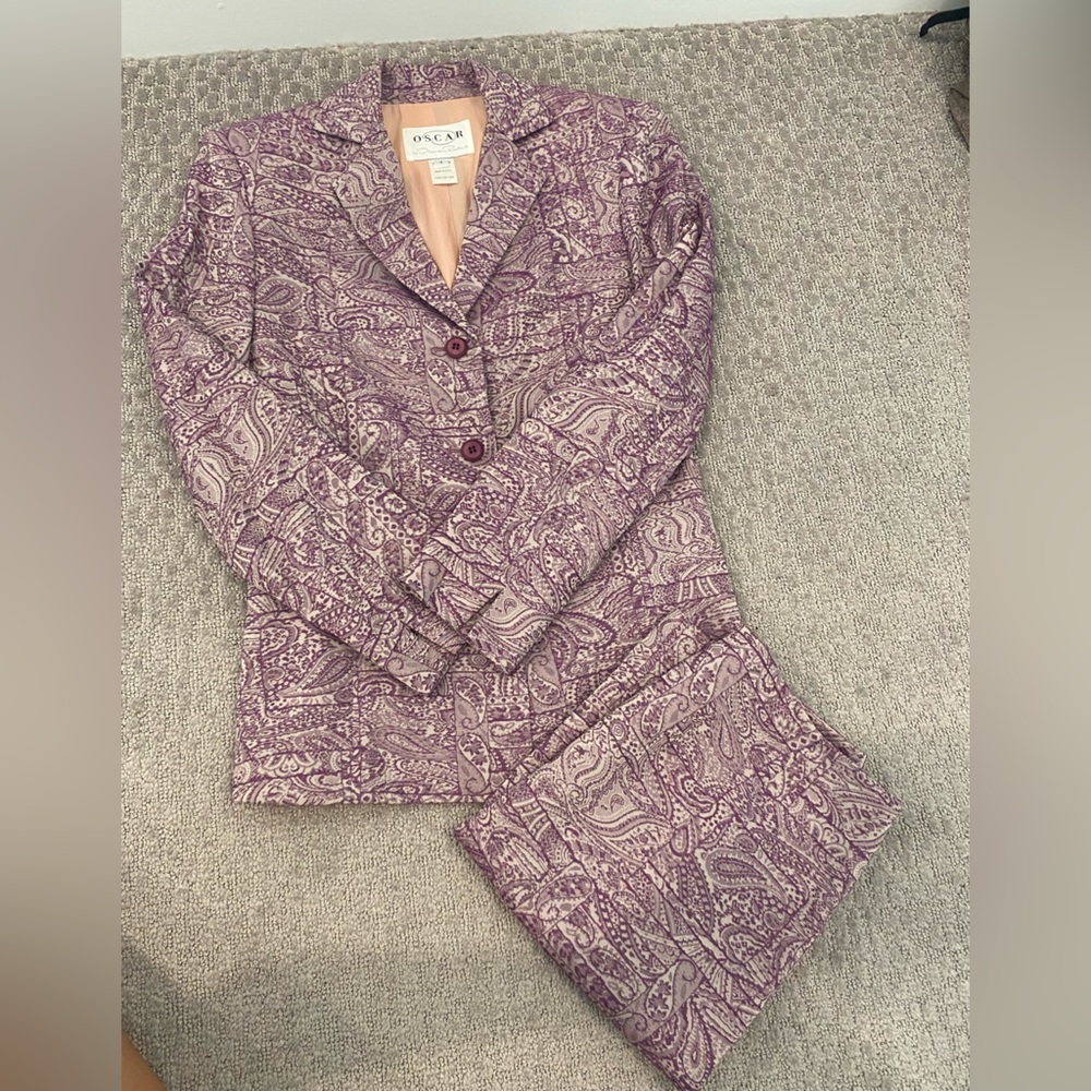 Oscar de la Renta Purple Paisley Blazer and Pants Set